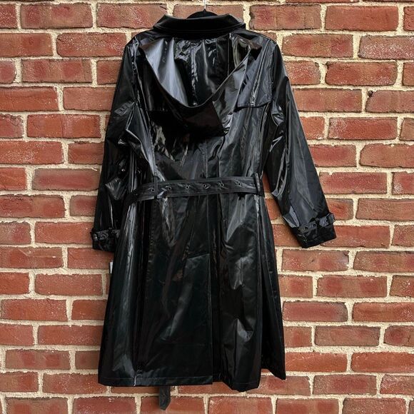 Jane Post $595 High Gloss Trench Coat black womens medium NEW - Picture 10 of 16